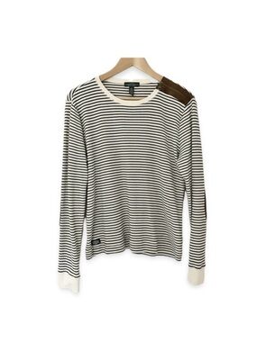 Lauren Ralph Lauren LRL Jeans Striped Long Sleeve Tee Elbow Patches XL Y2K